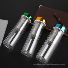 450ml New Bamboo Lid Double Wall Glass Water Infuser Bottle with Color Lid